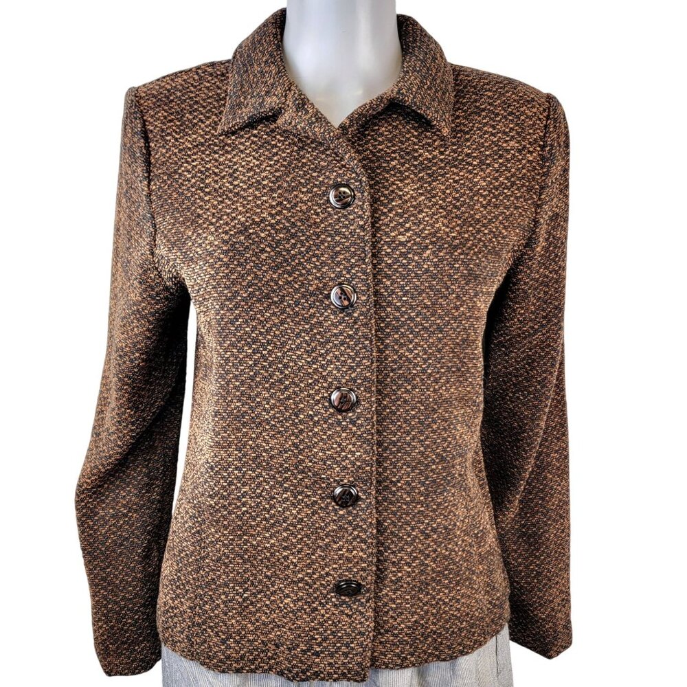 Vintage 90s Softshell Jacket Women Medium Brown Black Blazer Work Office 8 10 M - Picture 12 of 14